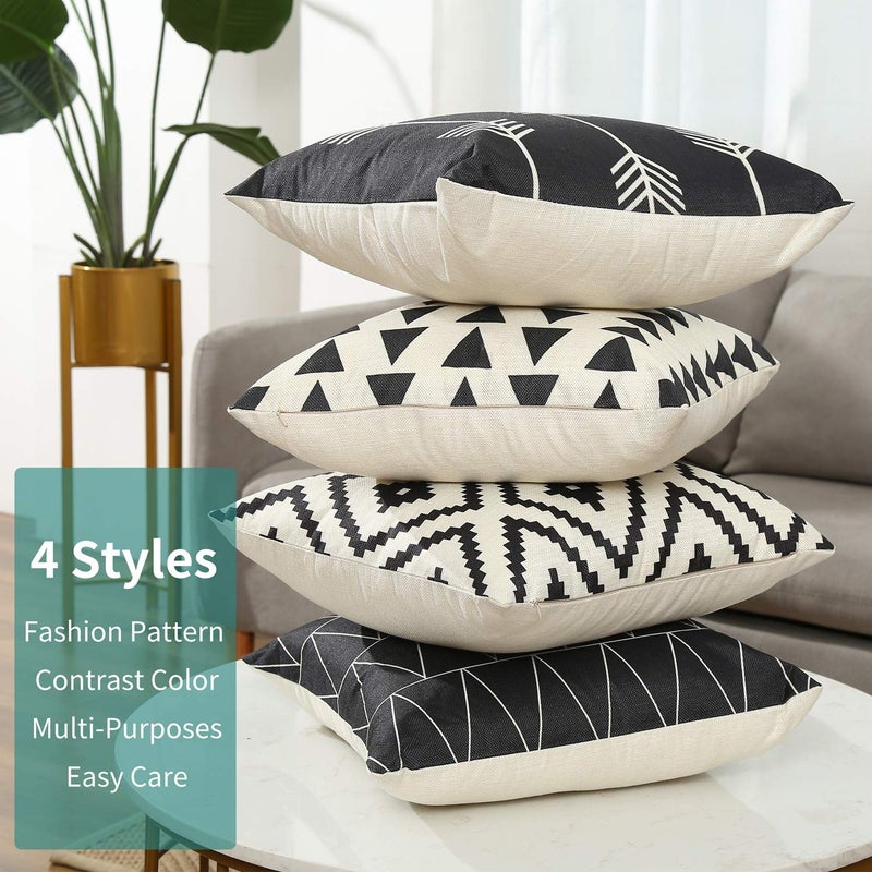 Tosewever Set of 4 Decorative Geometric 16 x 16 Inches Throw Pillow Covers - Modern Pattern Linen Square Pillow Cushion Case for Sofa Couch Bed Home Outdoor Car (16"" x 16""  Black) - Image 2